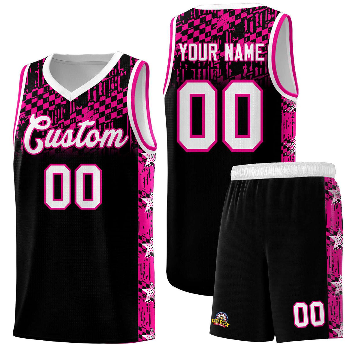 Custom Black Mosaic Stars Pattern Sports Uniform Basketball Jersey