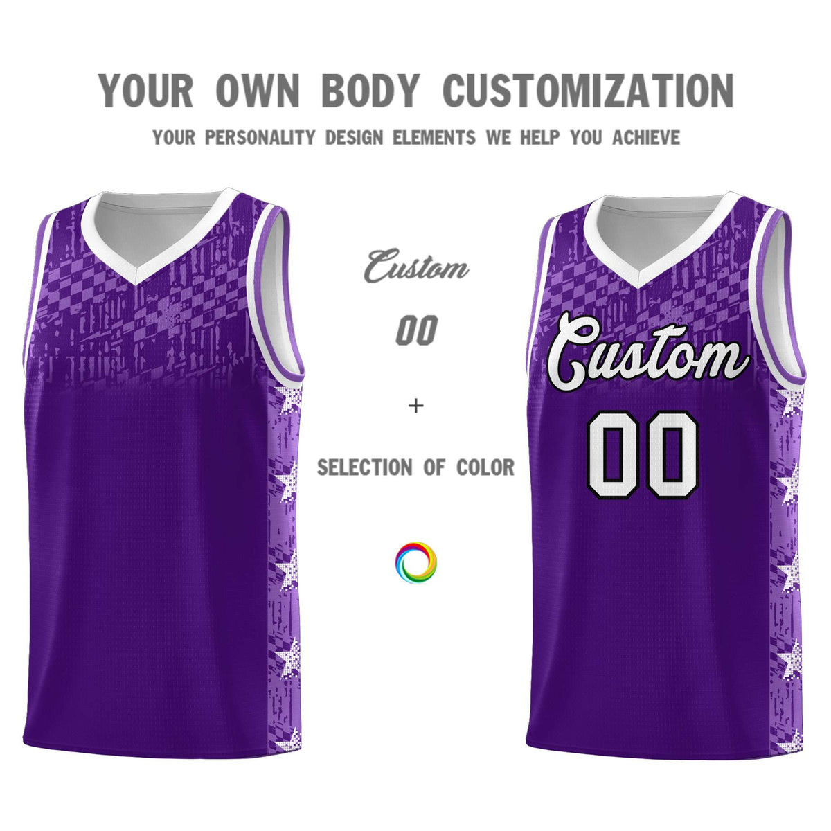 Custom Purple Mosaic Stars Pattern Sports Uniform Basketball Jersey