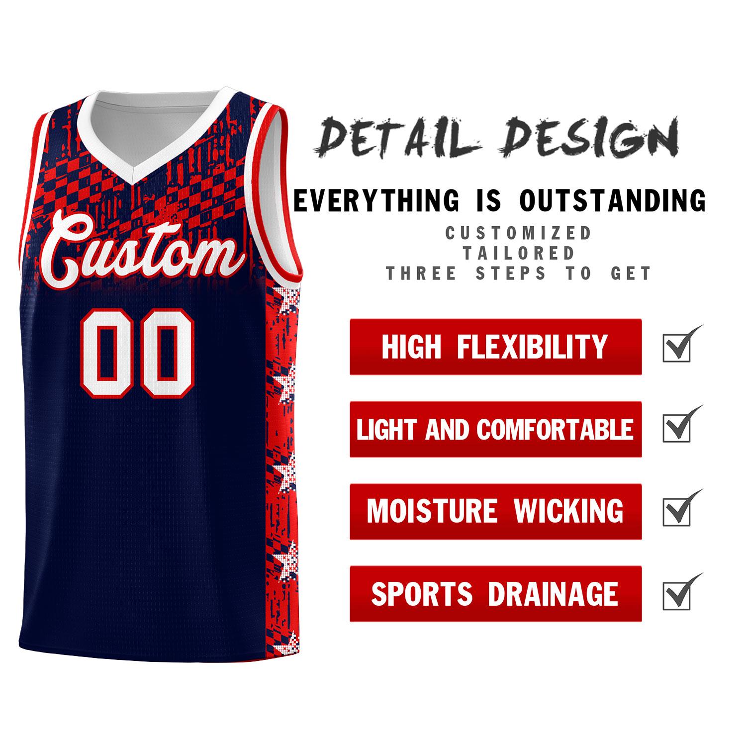 Custom Navy Mosaic Stars Pattern Sports Uniform Basketball Jersey