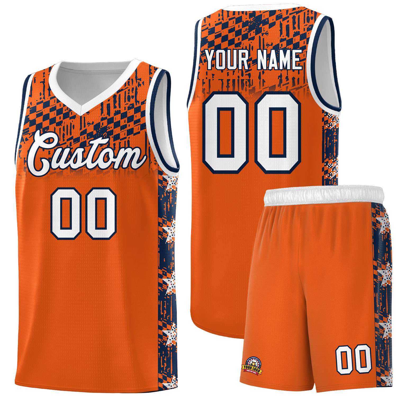 Custom Orange Mosaic Stars Pattern Sports Uniform Basketball Jersey