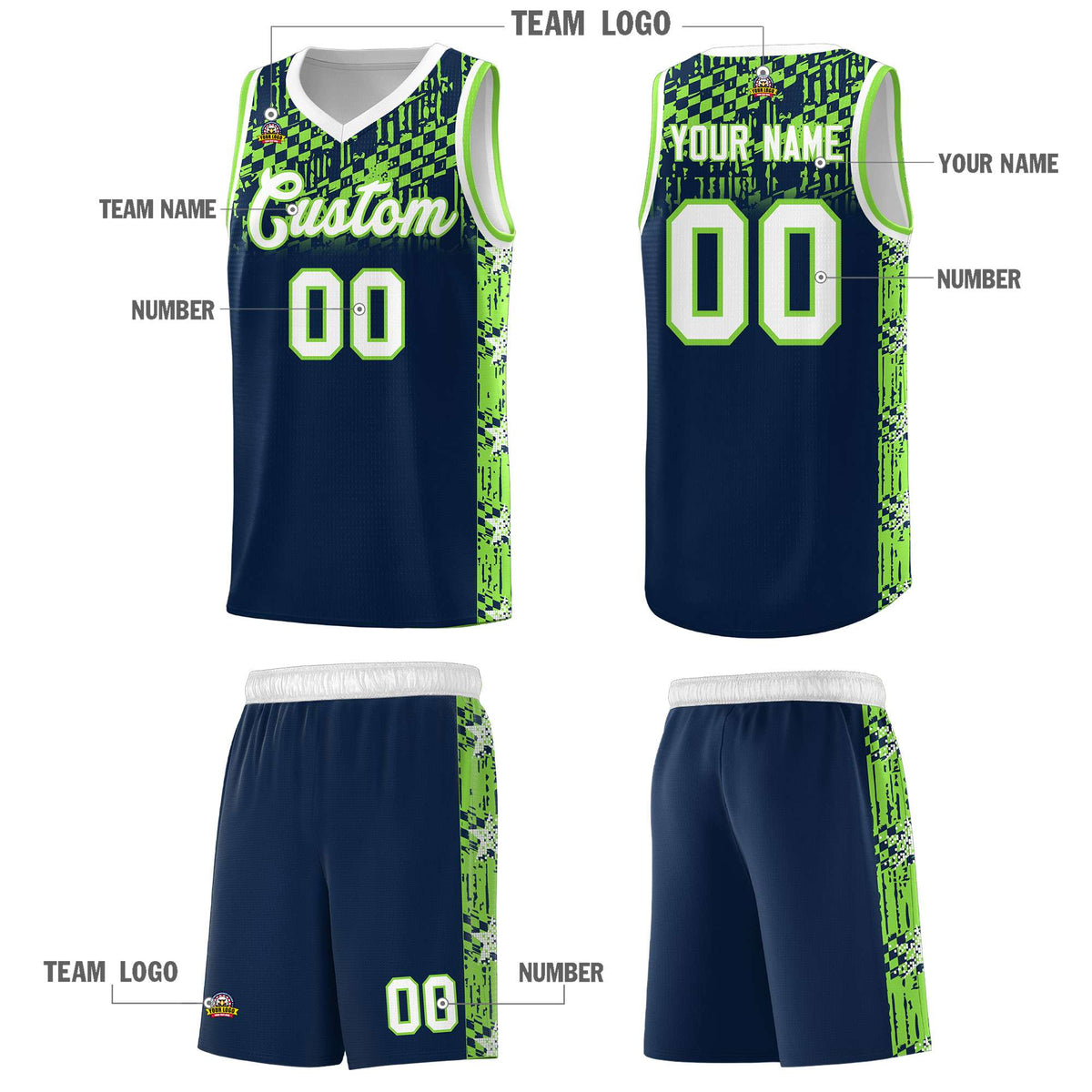 Custom Navy Mosaic Stars Pattern Sports Uniform Basketball Jersey