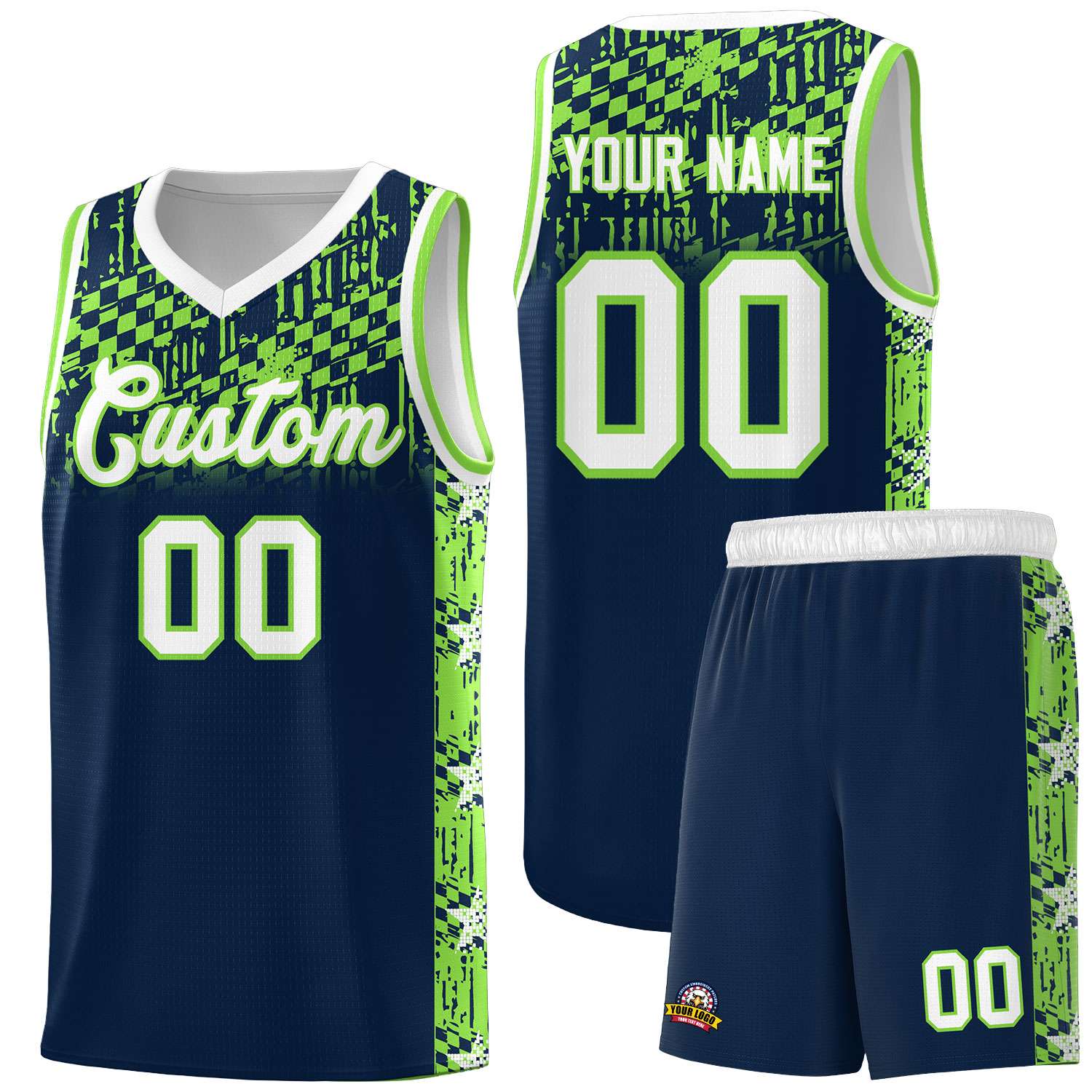 Custom Navy Mosaic Stars Pattern Sports Uniform Basketball Jersey