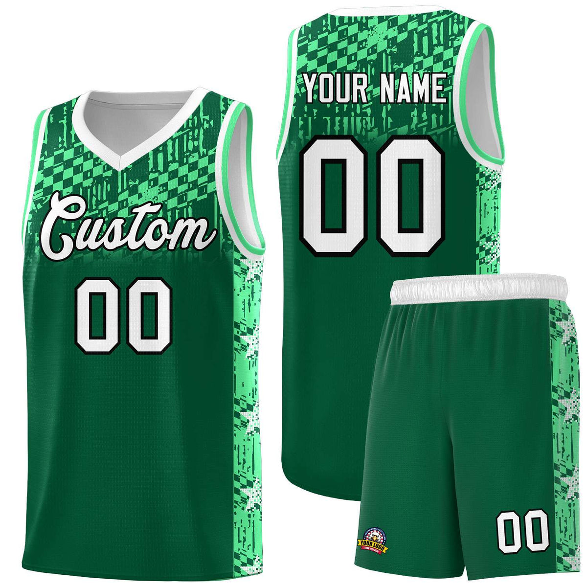 Custom Kelly Green Mosaic Stars Pattern Sports Uniform Basketball Jersey