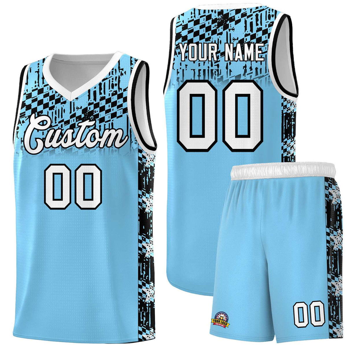 Custom Light Blue Mosaic Stars Pattern Sports Uniform Basketball Jersey