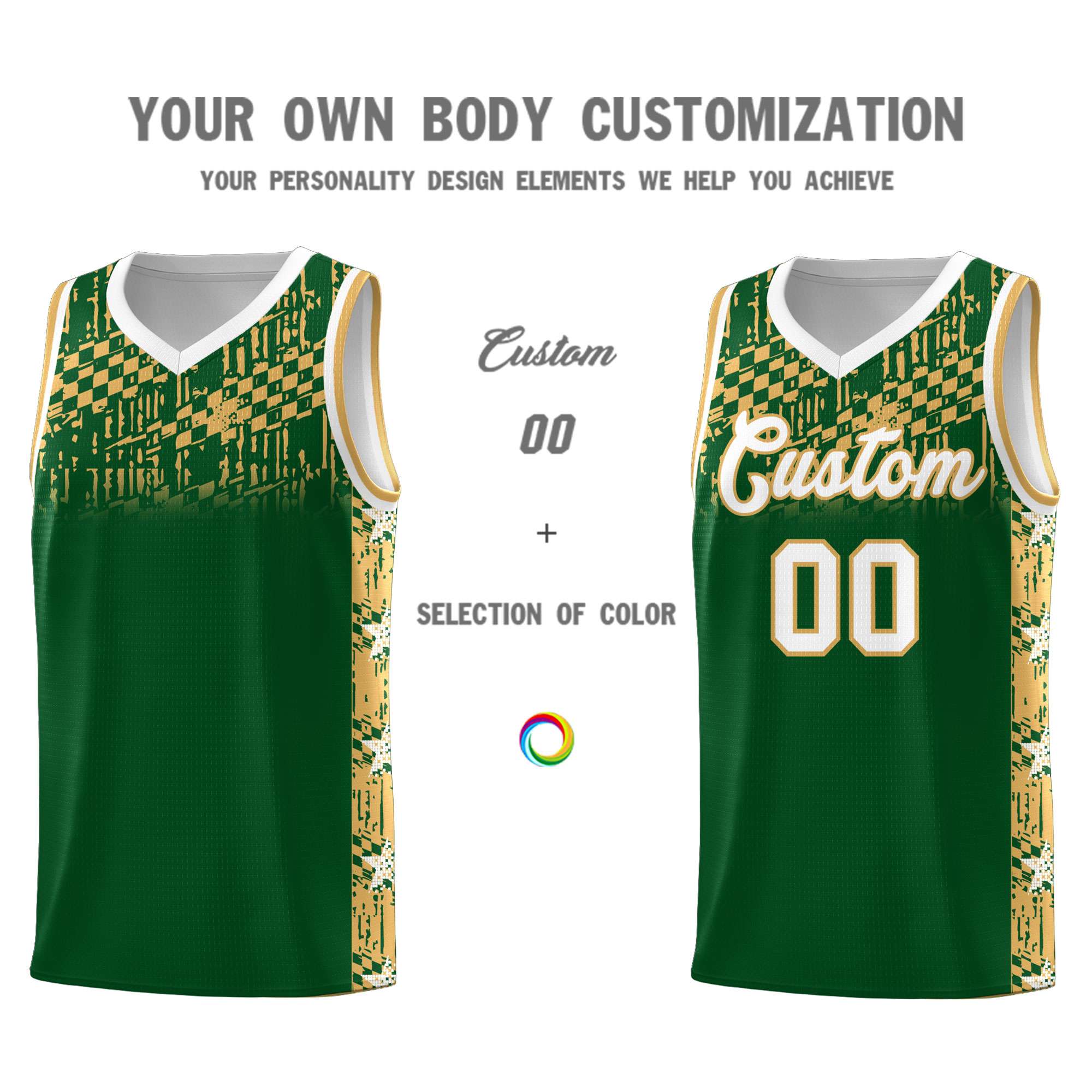 Custom Green Mosaic Stars Pattern Sports Uniform Basketball Jersey