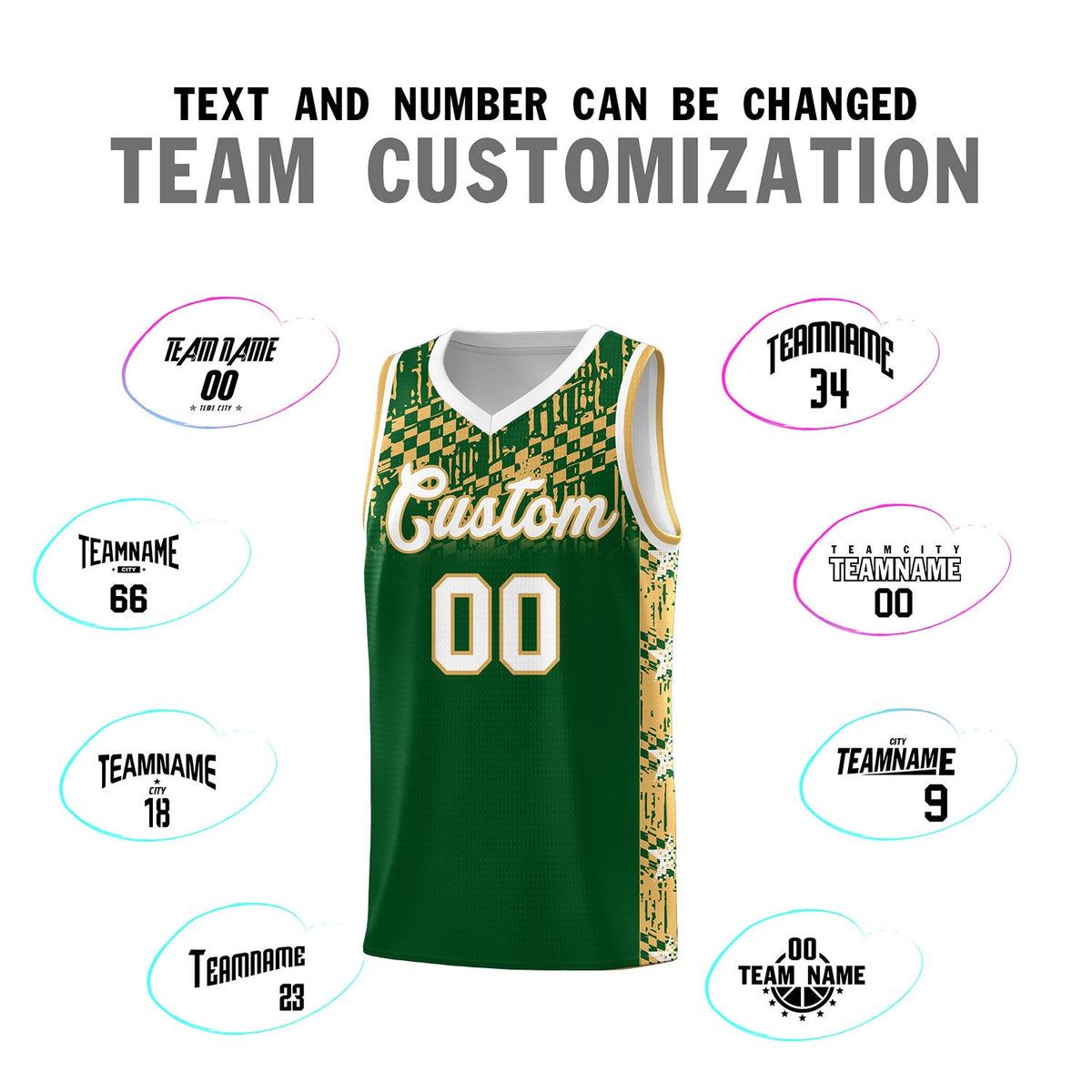 Custom Green Mosaic Stars Pattern Sports Uniform Basketball Jersey