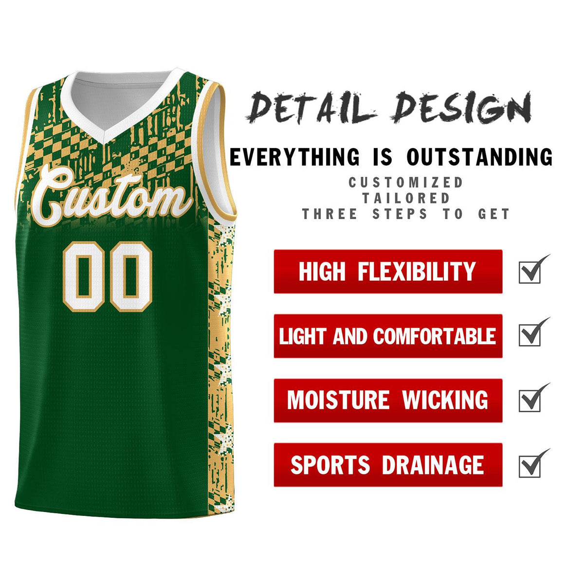 Custom Green Mosaic Stars Pattern Sports Uniform Basketball Jersey