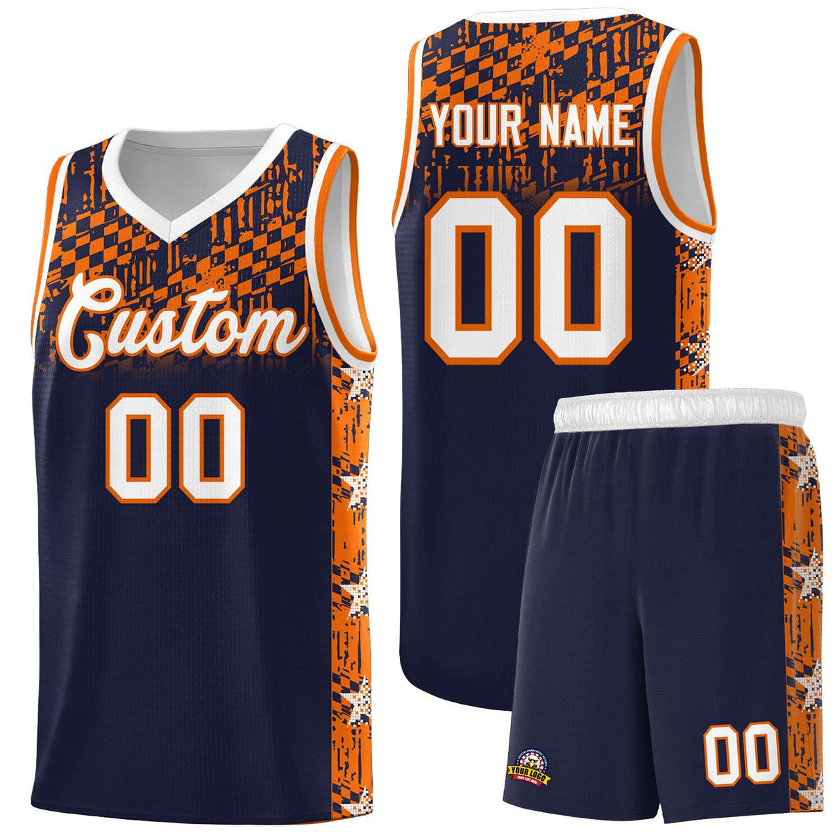 Custom Navy Mosaic Stars Pattern Sports Uniform Basketball Jersey