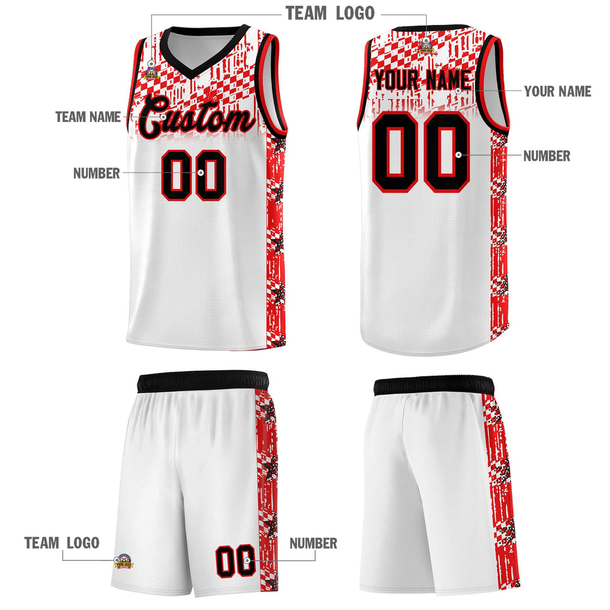 Custom White Mosaic Stars Pattern Sports Uniform Basketball Jersey