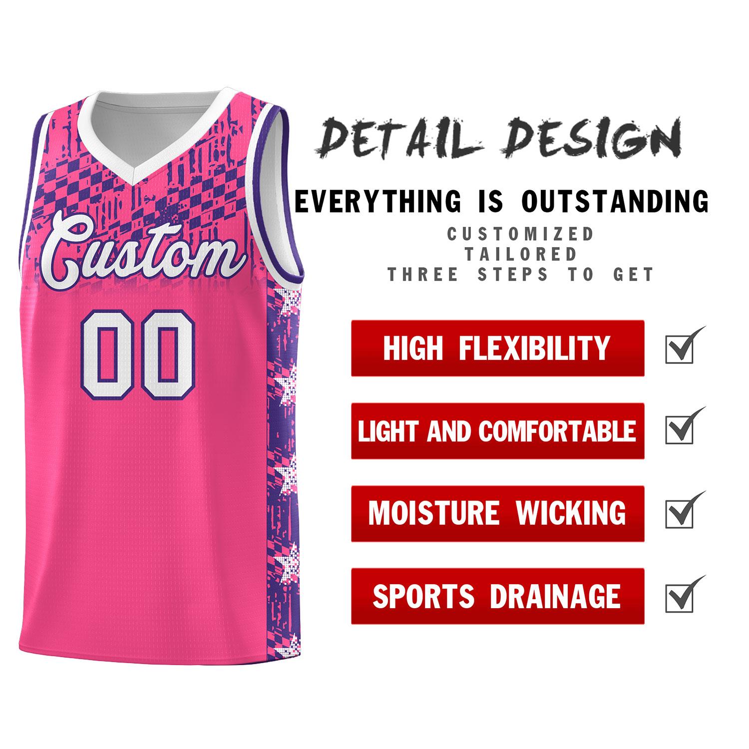 Custom Pink Mosaic Stars Pattern Sports Uniform Basketball Jersey