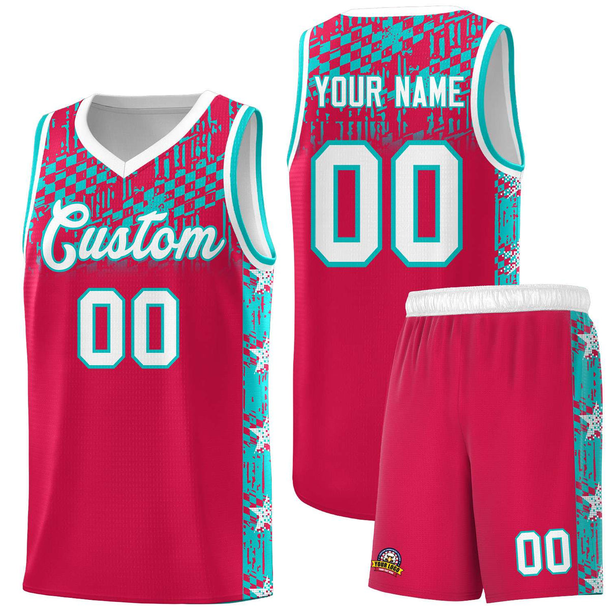 Custom Red Mosaic Stars Pattern Sports Uniform Basketball Jersey