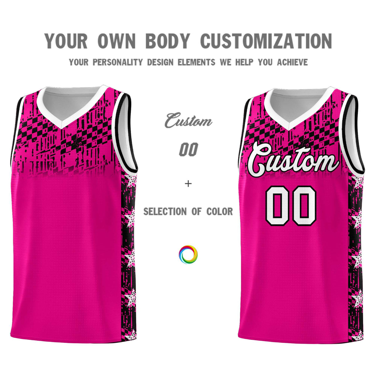 Custom Pink Mosaic Stars Pattern Sports Uniform Basketball Jersey
