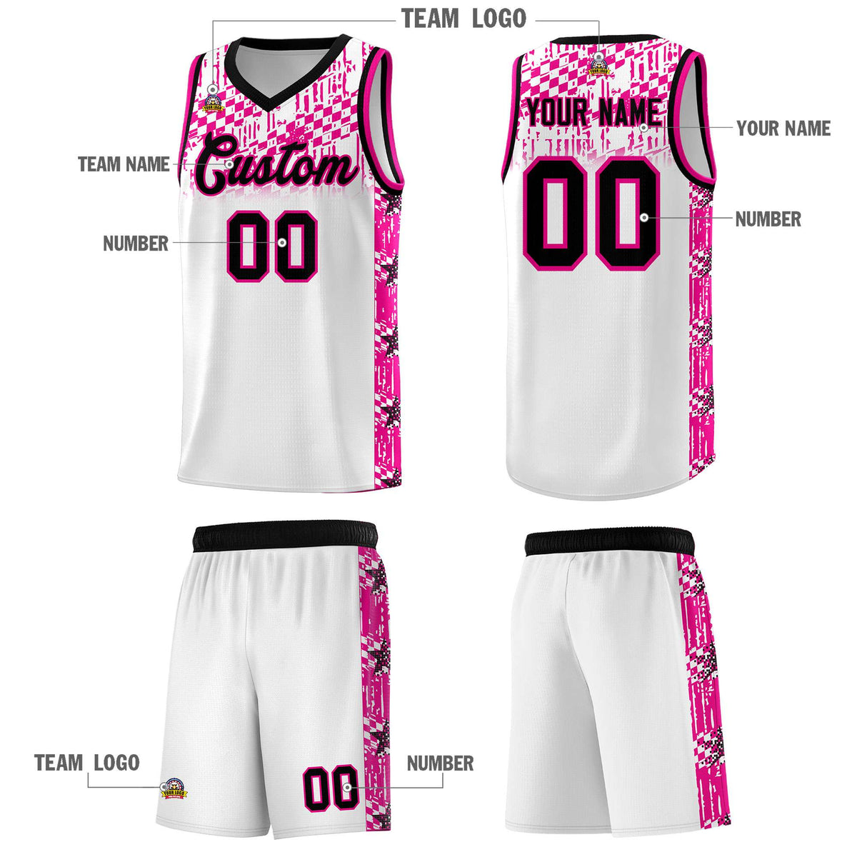 Custom White Mosaic Stars Pattern Sports Uniform Basketball Jersey
