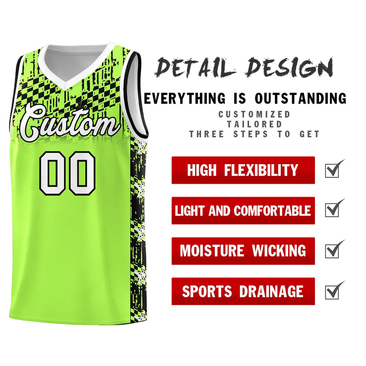 Custom Fluorescent Green Mosaic Stars Pattern Sports Uniform Basketball Jersey