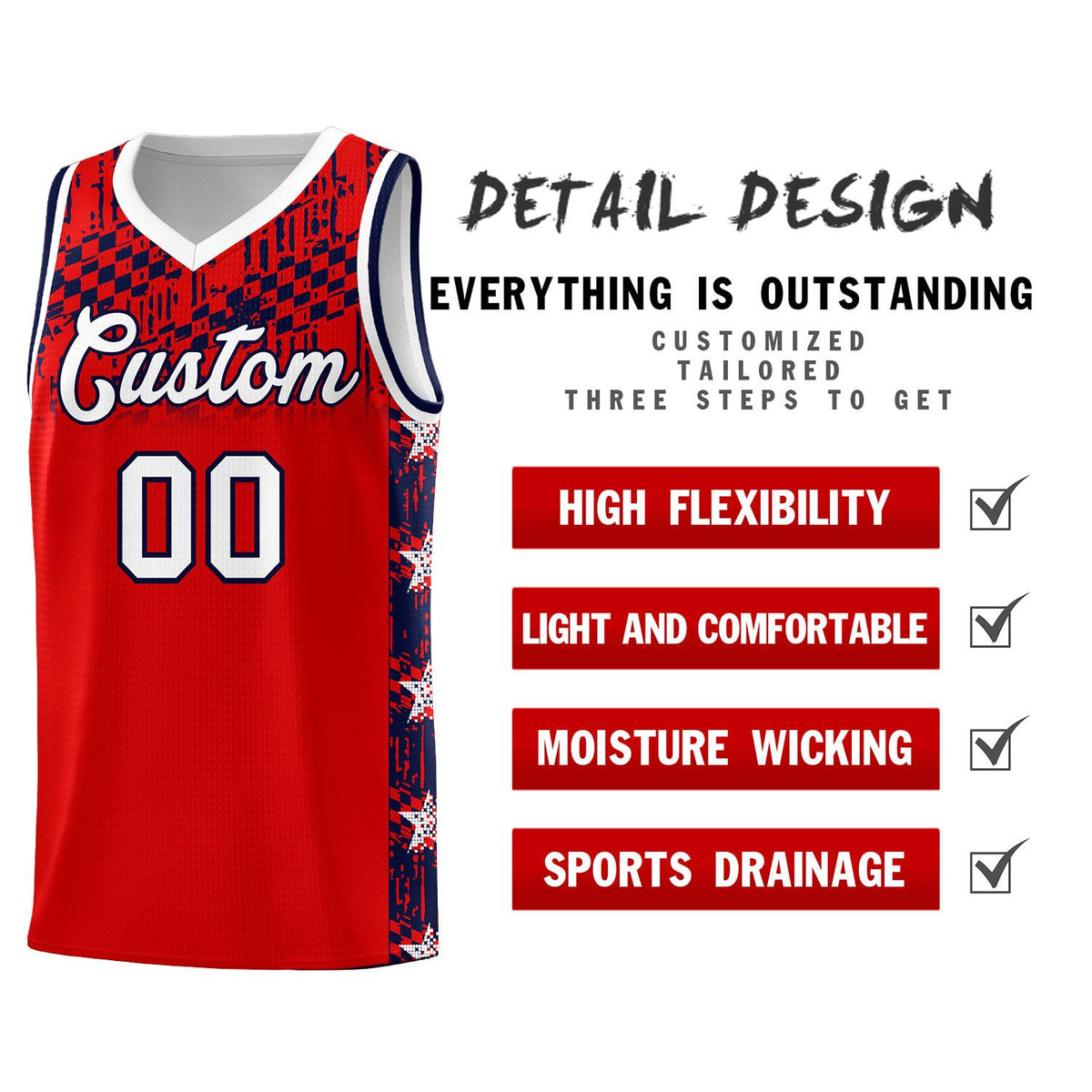 Custom Red Mosaic Stars Pattern Sports Uniform Basketball Jersey