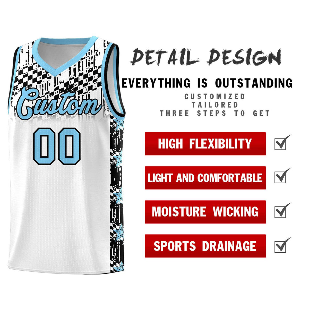 Custom White Mosaic Stars Pattern Sports Uniform Basketball Jersey