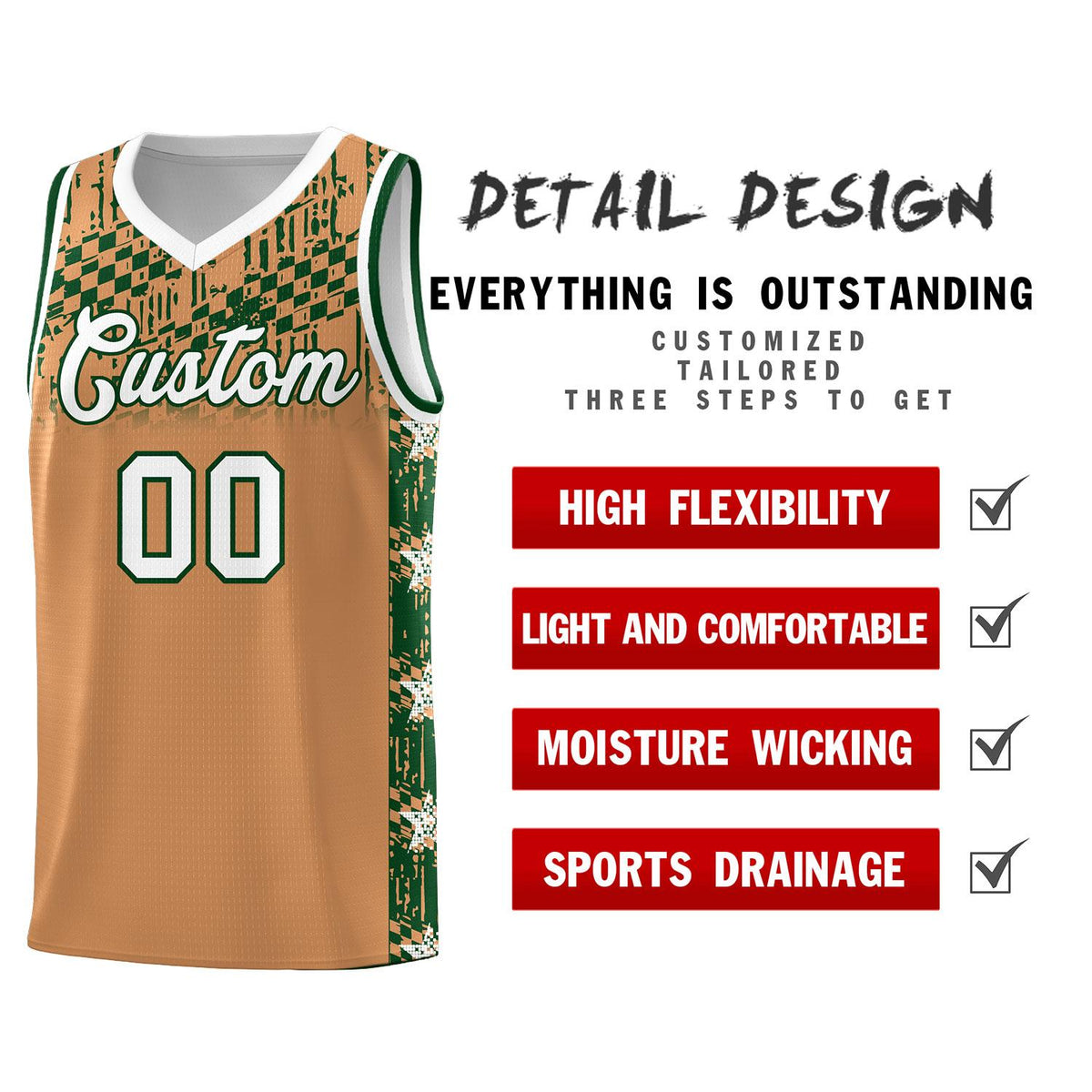 Custom Buckskin Brown Mosaic Stars Pattern Sports Uniform Basketball Jersey