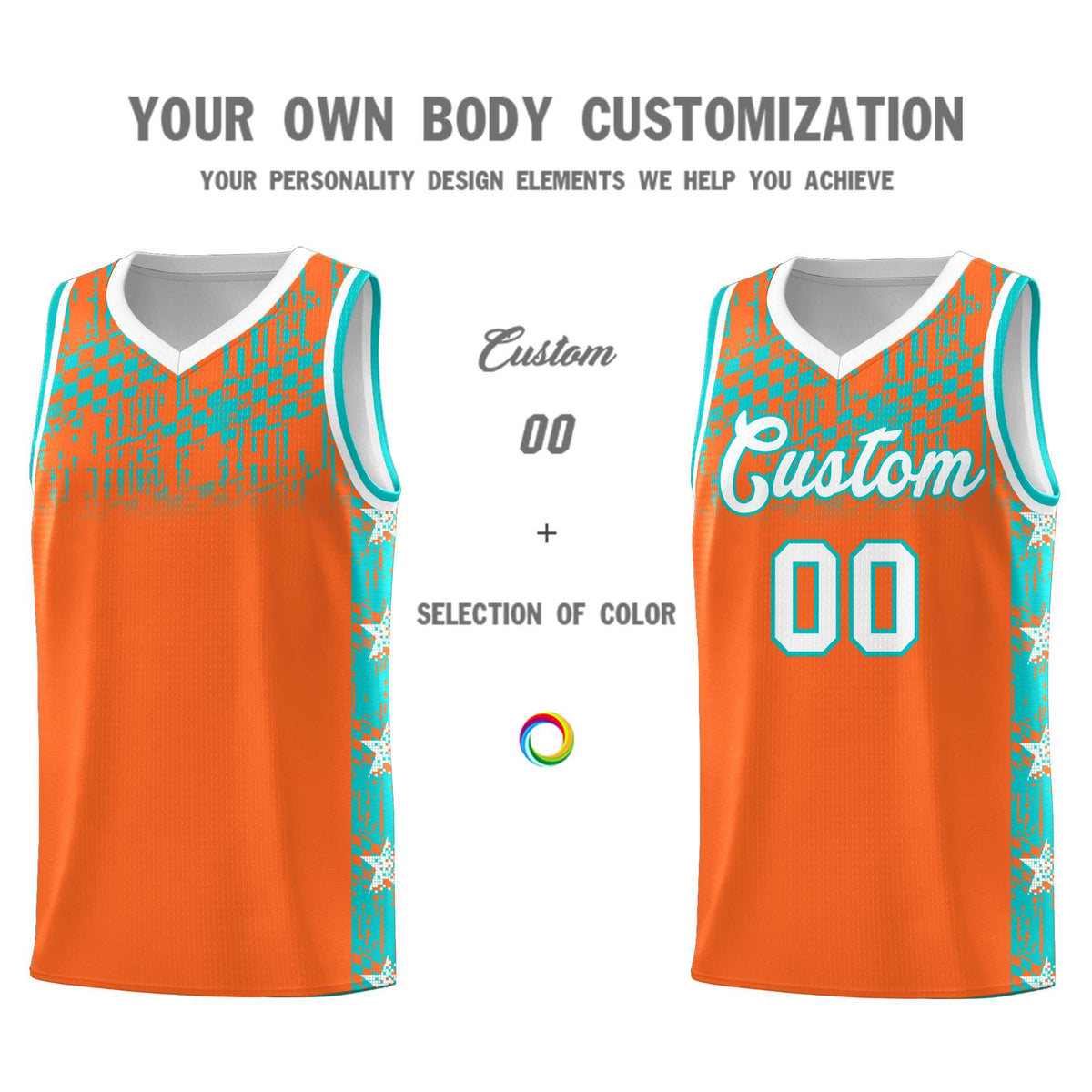 Custom Orange Mosaic Stars Pattern Sports Uniform Basketball Jersey
