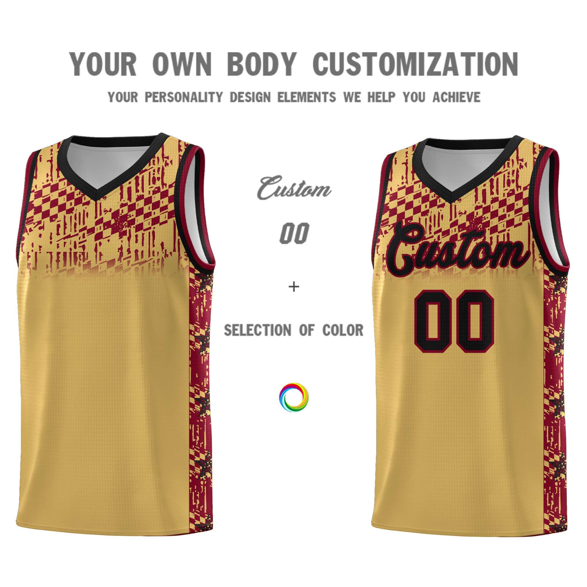 Custom Old Gold Mosaic Stars Pattern Sports Uniform Basketball Jersey