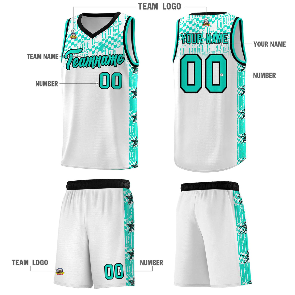 Custom White Mosaic Stars Pattern Sports Uniform Basketball Jersey