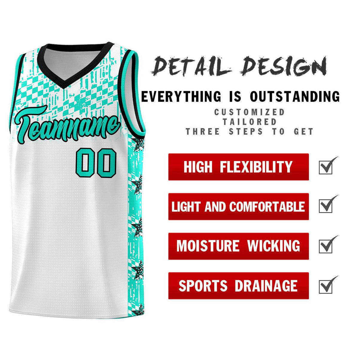 Custom White Mosaic Stars Pattern Sports Uniform Basketball Jersey