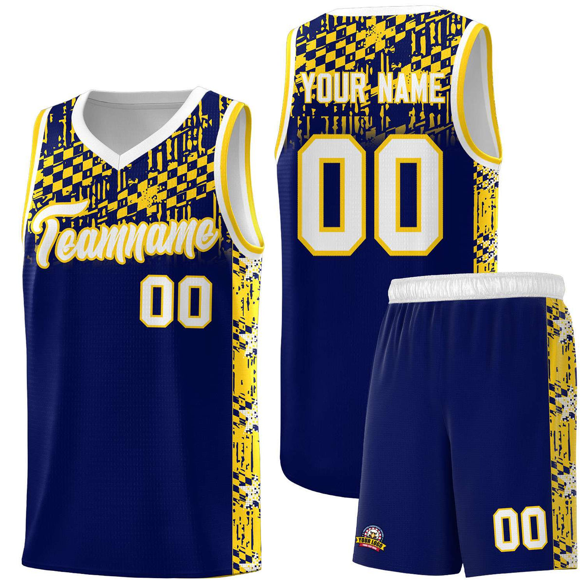 Custom Navy Mosaic Stars Pattern Sports Uniform Basketball Jersey