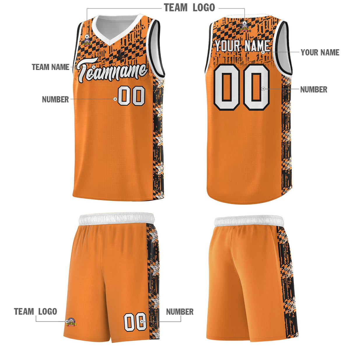 Custom Gold Orange Mosaic Stars Pattern Sports Uniform Basketball Jersey