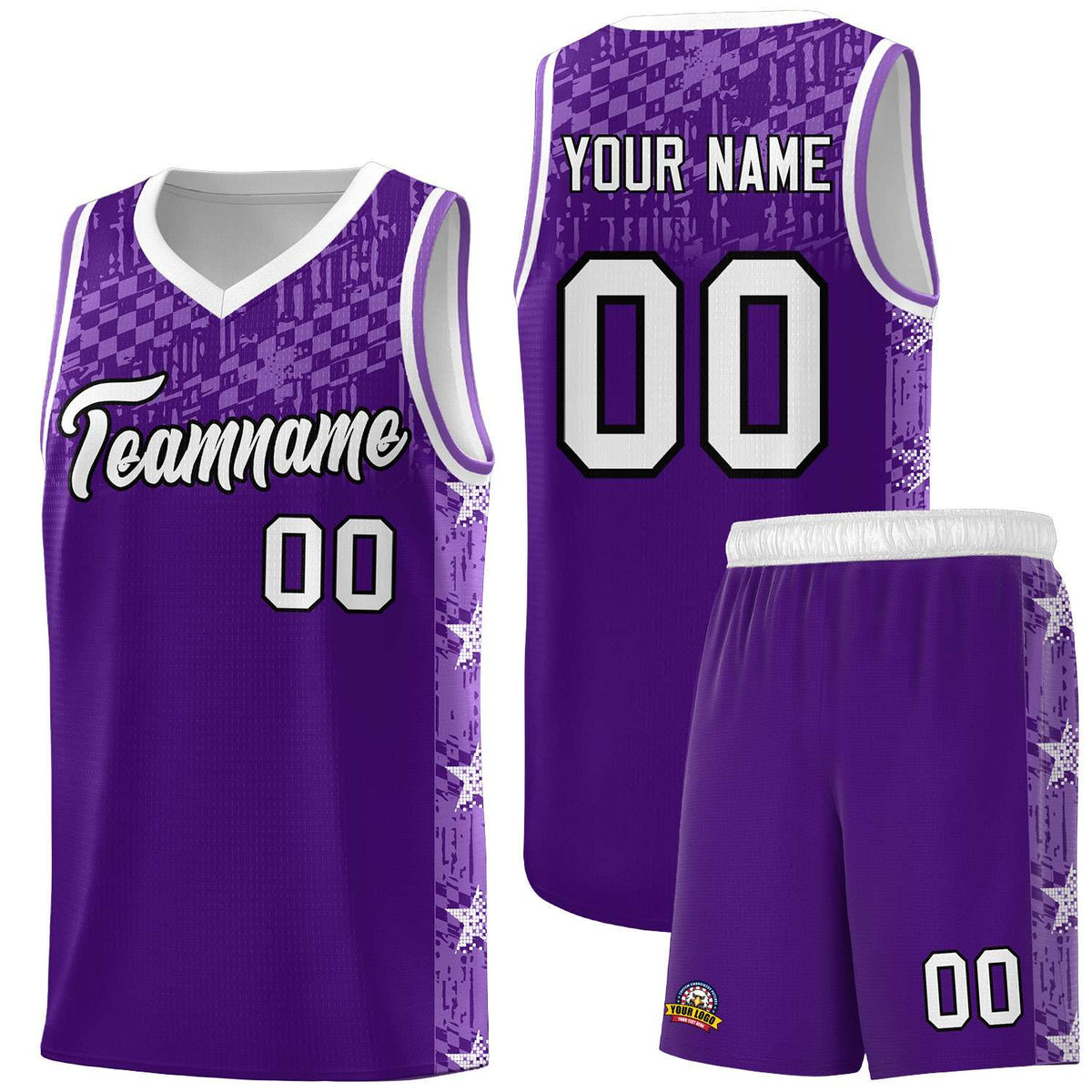Custom Purple Mosaic Stars Pattern Sports Uniform Basketball Jersey
