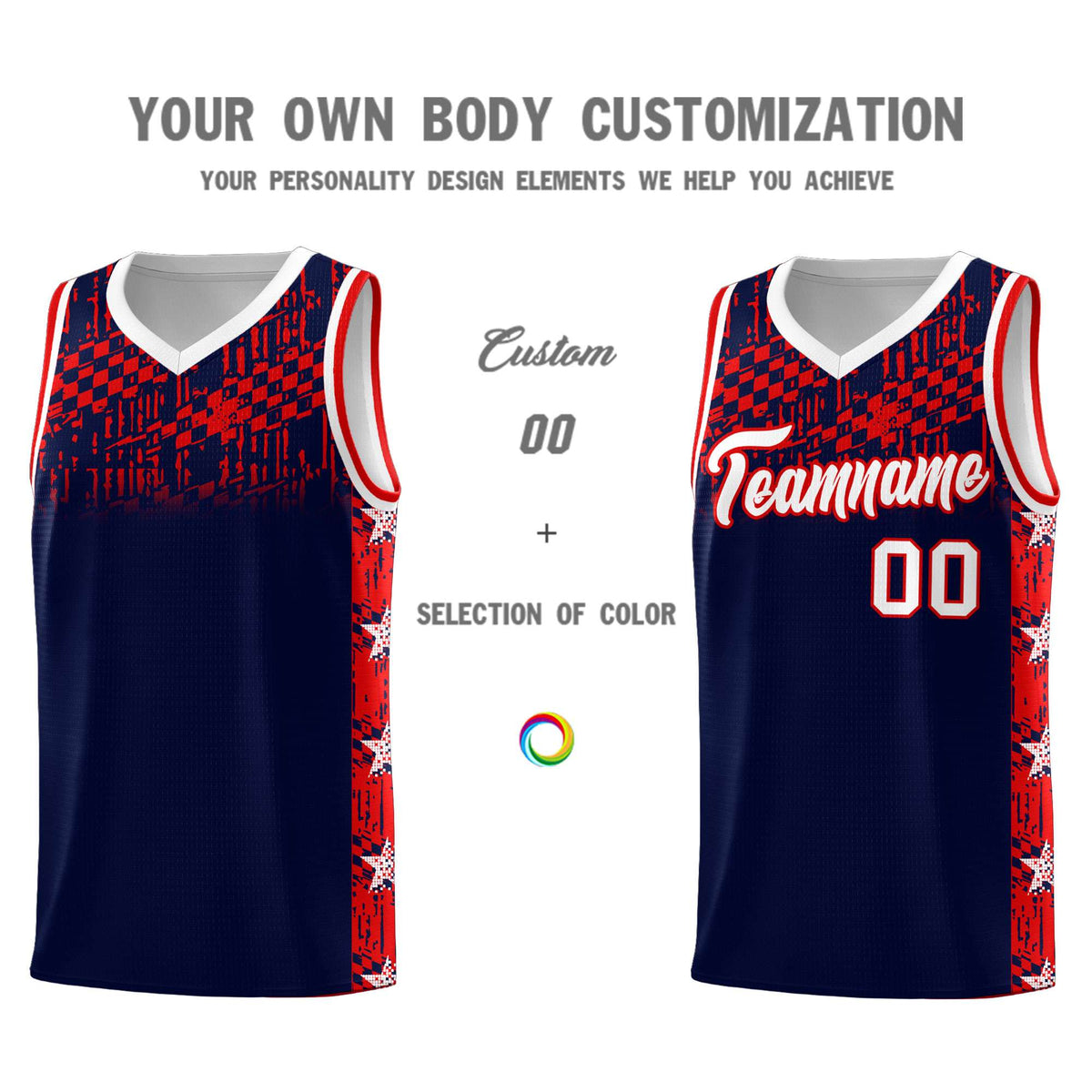 Custom Navy Mosaic Stars Pattern Sports Uniform Basketball Jersey