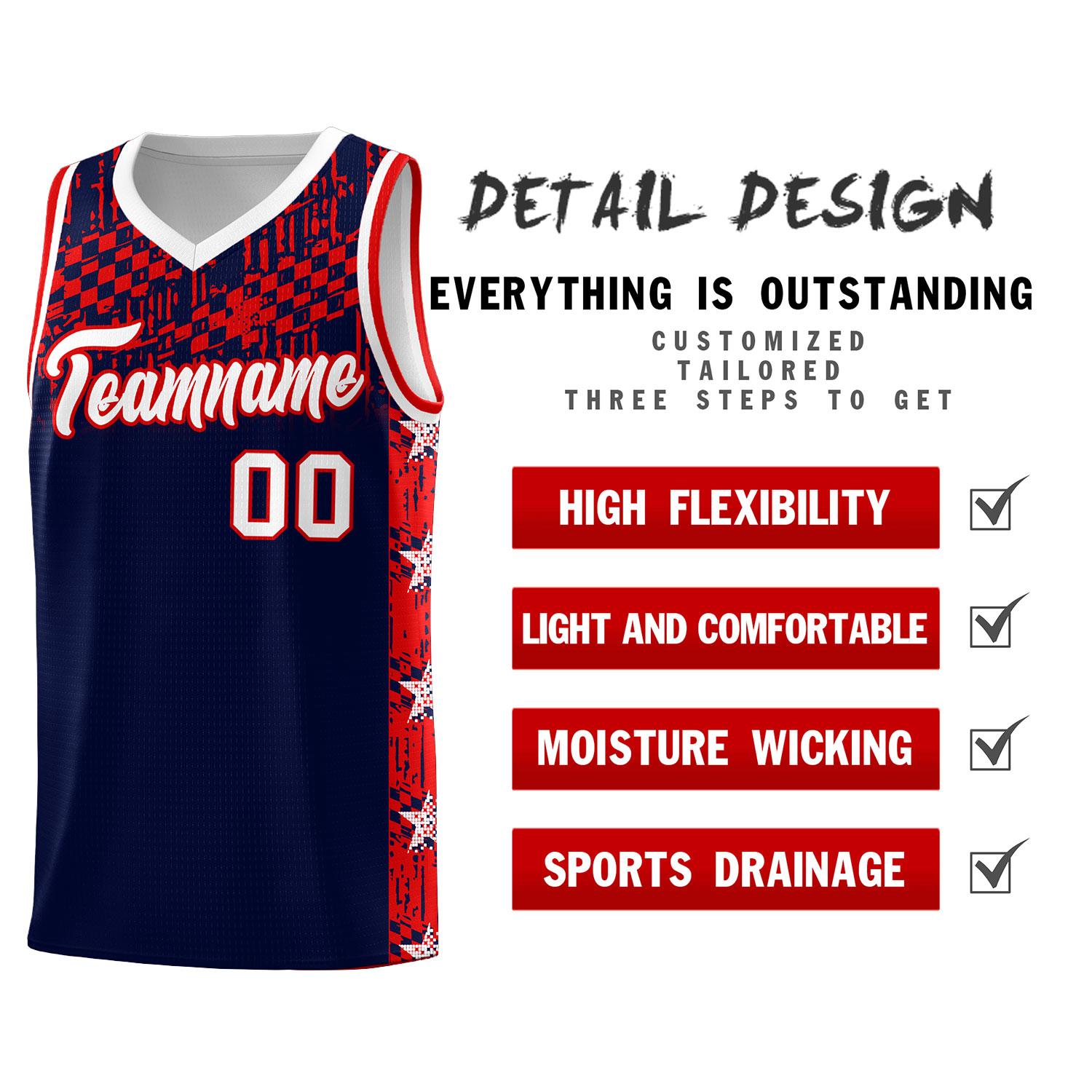 Custom Navy Mosaic Stars Pattern Sports Uniform Basketball Jersey
