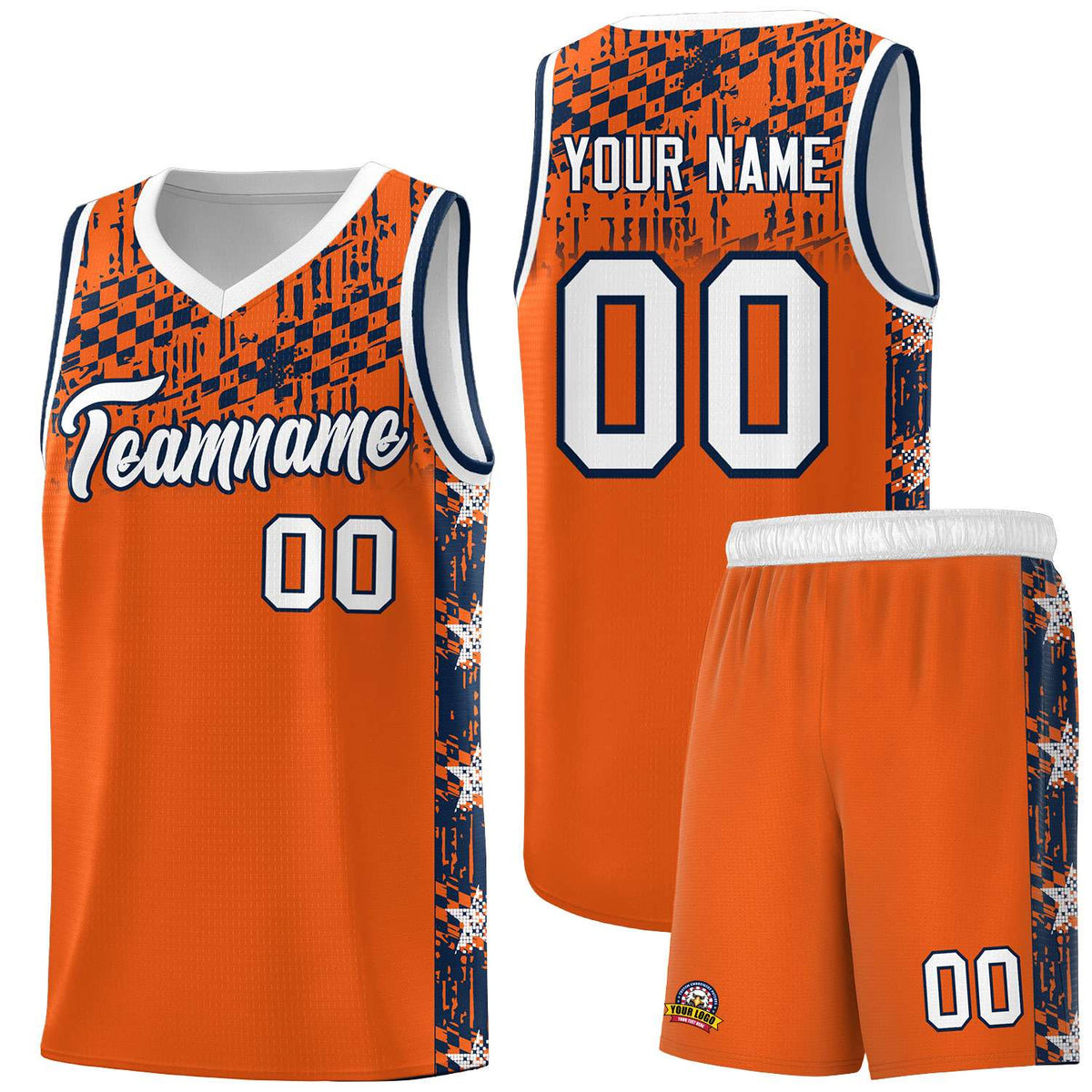 Custom Orange Mosaic Stars Pattern Sports Uniform Basketball Jersey