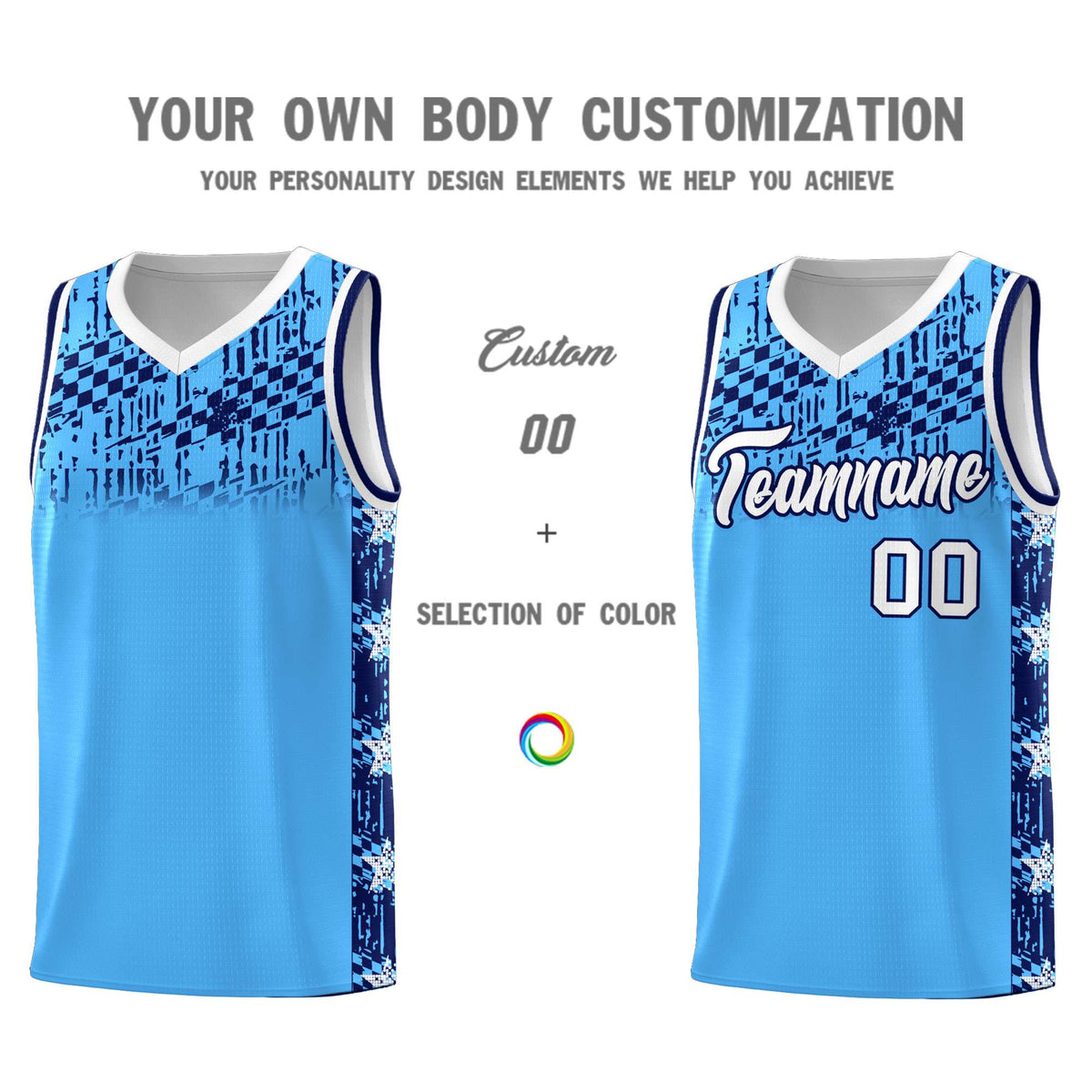 Custom Powder Blue Mosaic Stars Pattern Sports Uniform Basketball Jersey