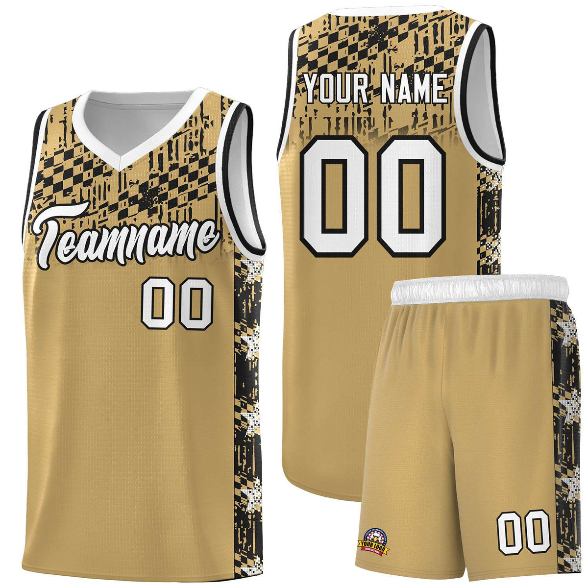 Custom Old Gold Mosaic Stars Pattern Sports Uniform Basketball Jersey
