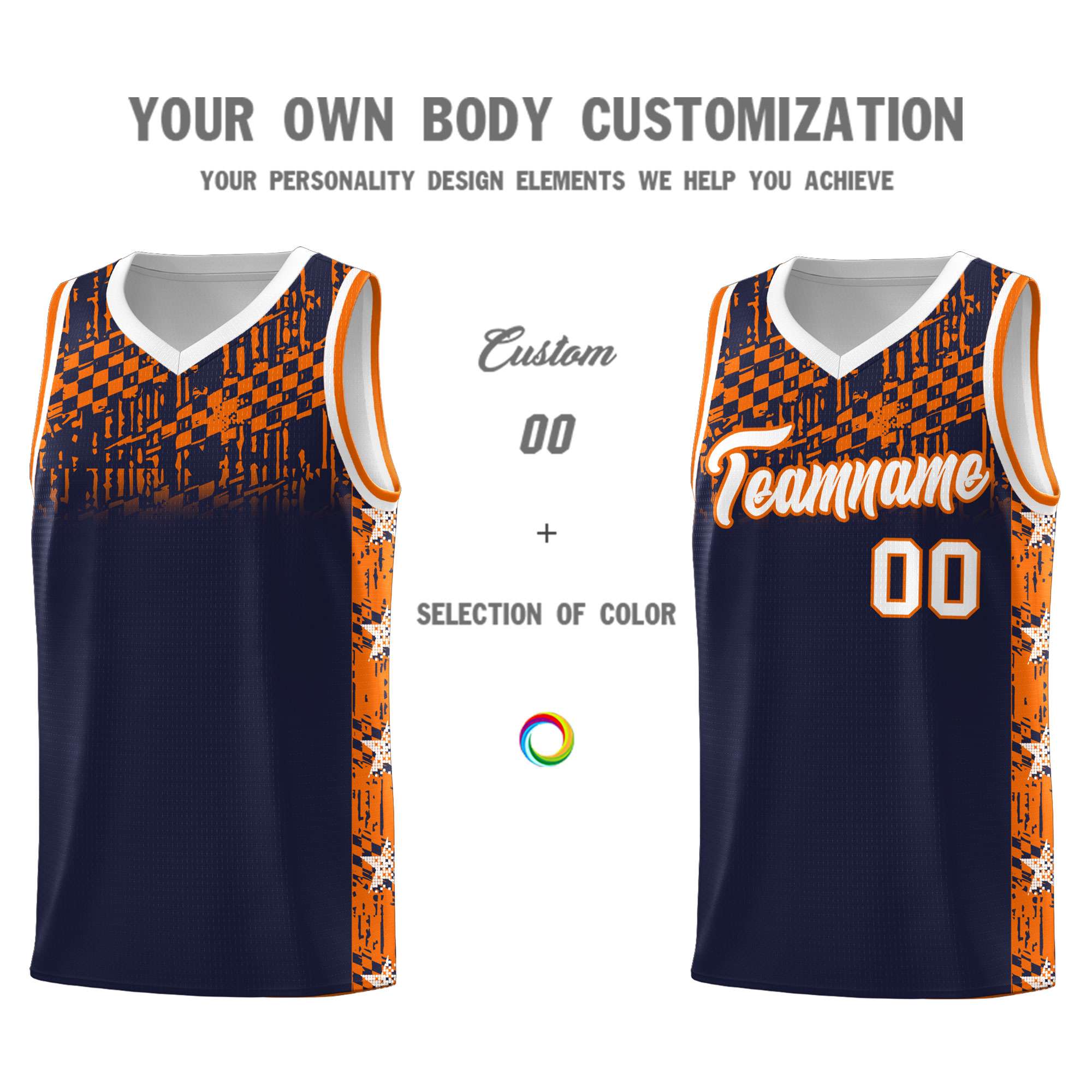 Custom Navy Mosaic Stars Pattern Sports Uniform Basketball Jersey
