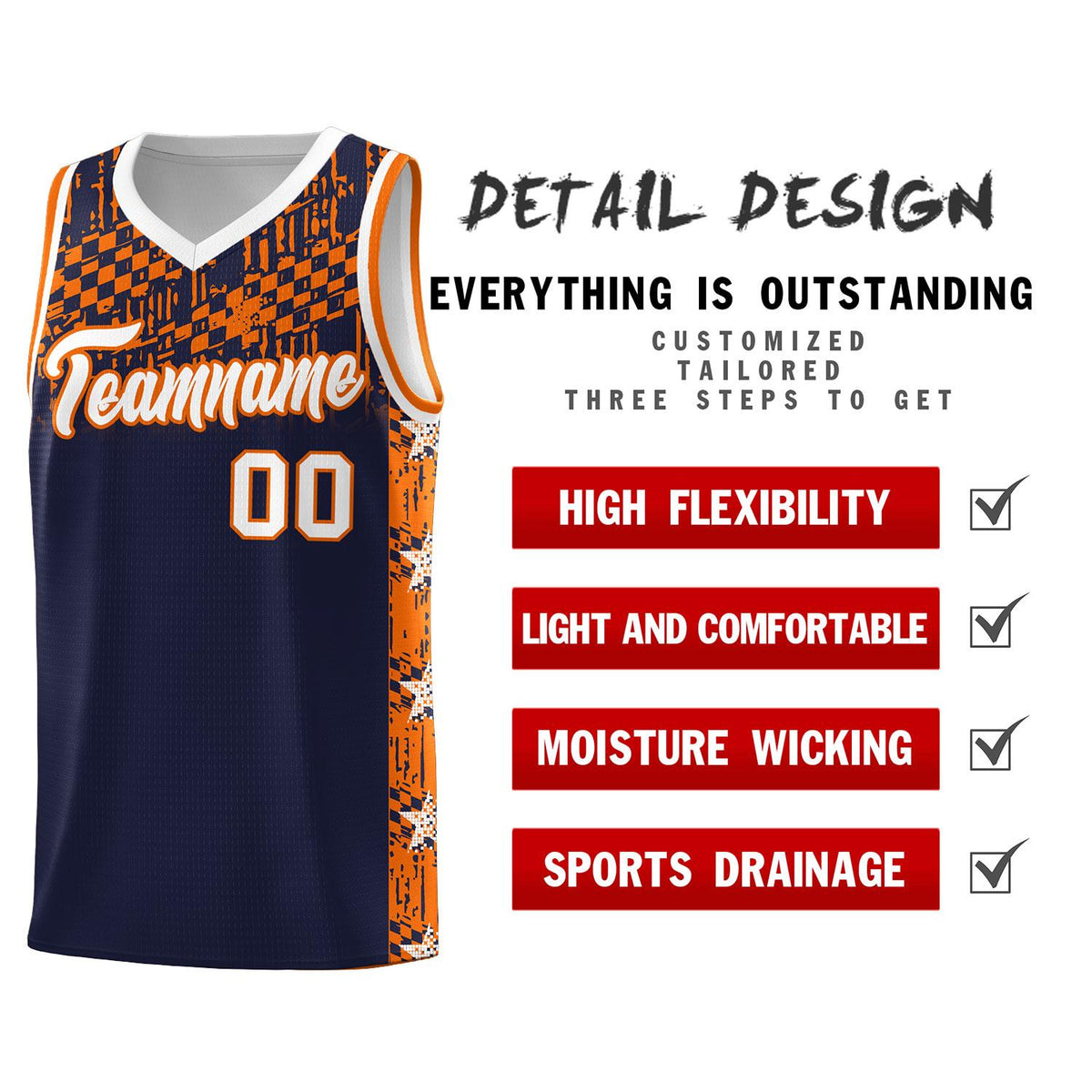 Custom Navy Mosaic Stars Pattern Sports Uniform Basketball Jersey