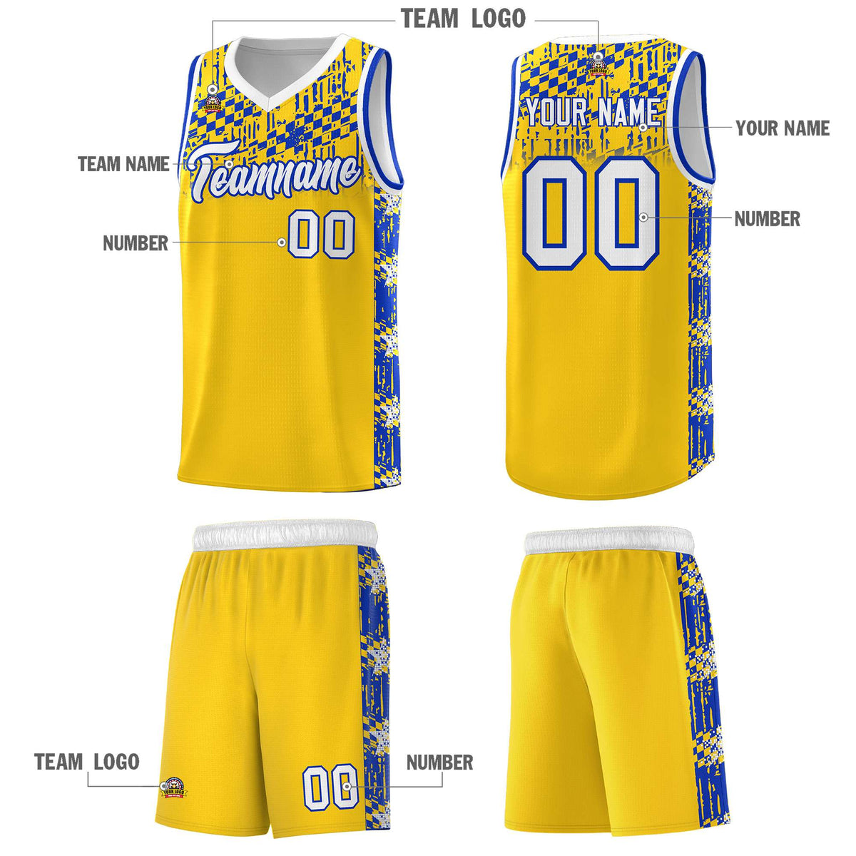 Custom Gold Mosaic Stars Pattern Sports Uniform Basketball Jersey