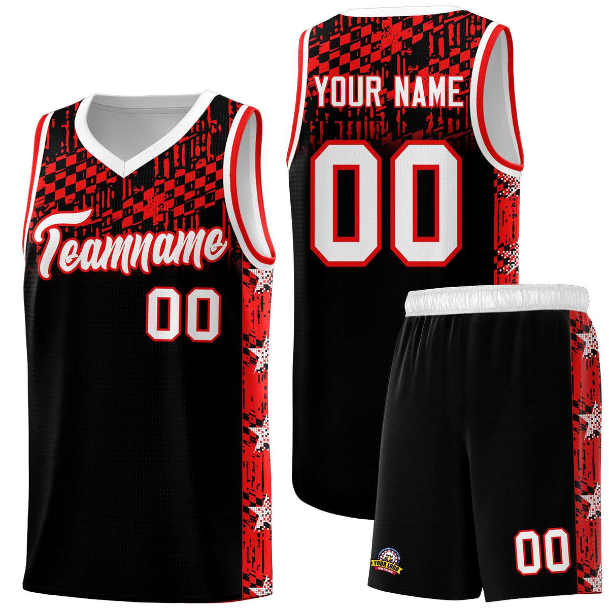 Custom Black Mosaic Stars Pattern Sports Uniform Basketball Jersey