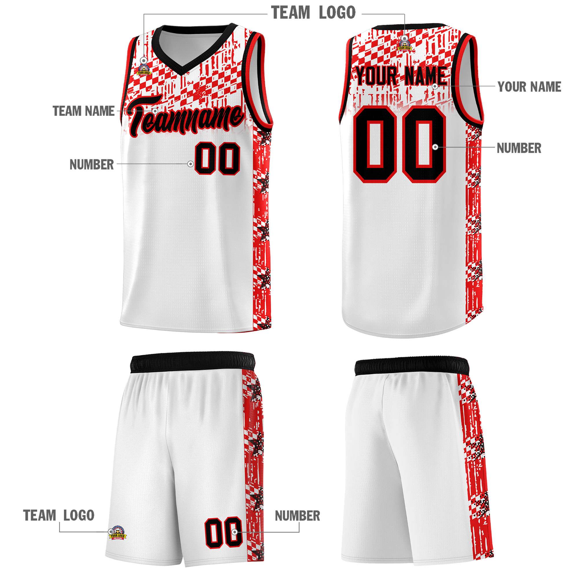 Custom White Mosaic Stars Pattern Sports Uniform Basketball Jersey