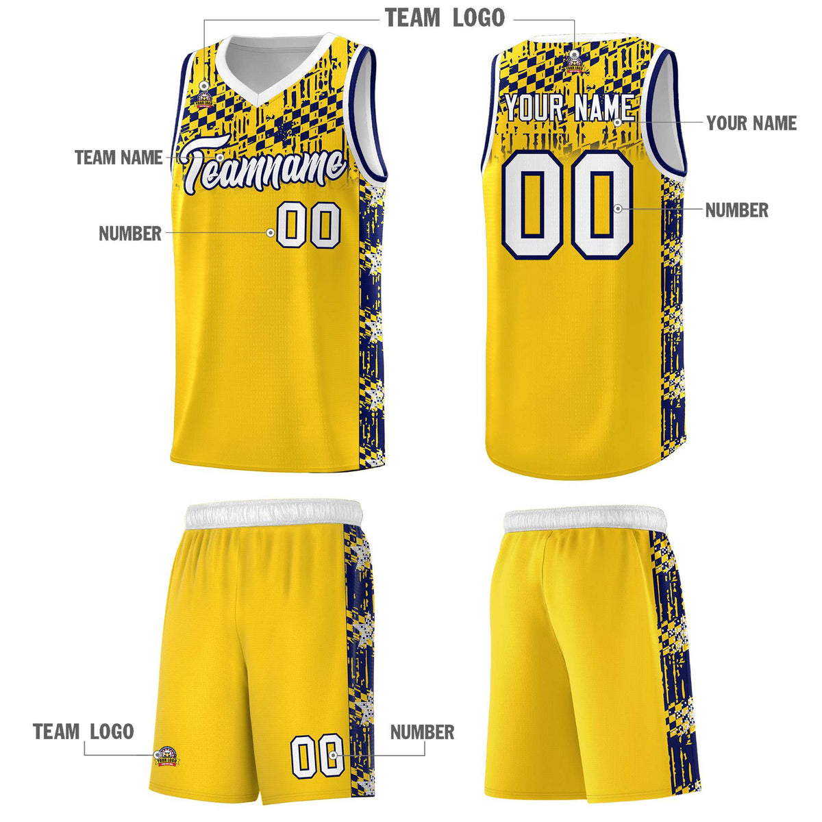 Custom Gold Mosaic Stars Pattern Sports Uniform Basketball Jersey