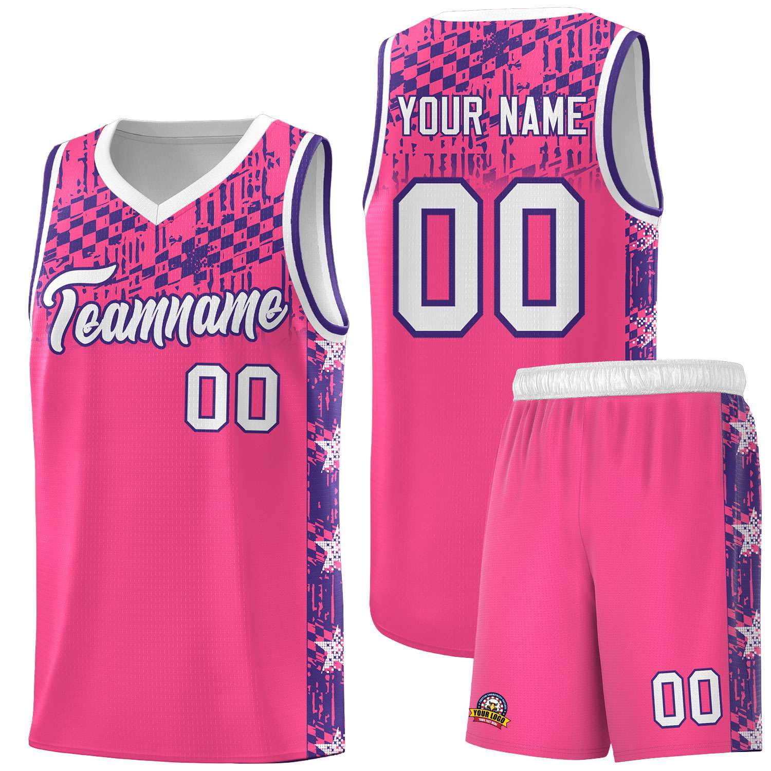 Custom Pink Mosaic Stars Pattern Sports Uniform Basketball Jersey