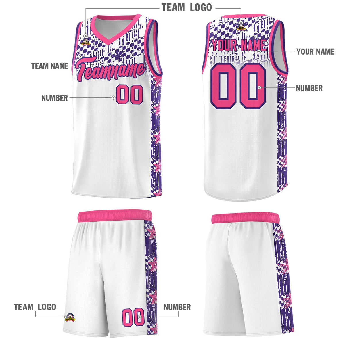 Custom White Mosaic Stars Pattern Sports Uniform Basketball Jersey