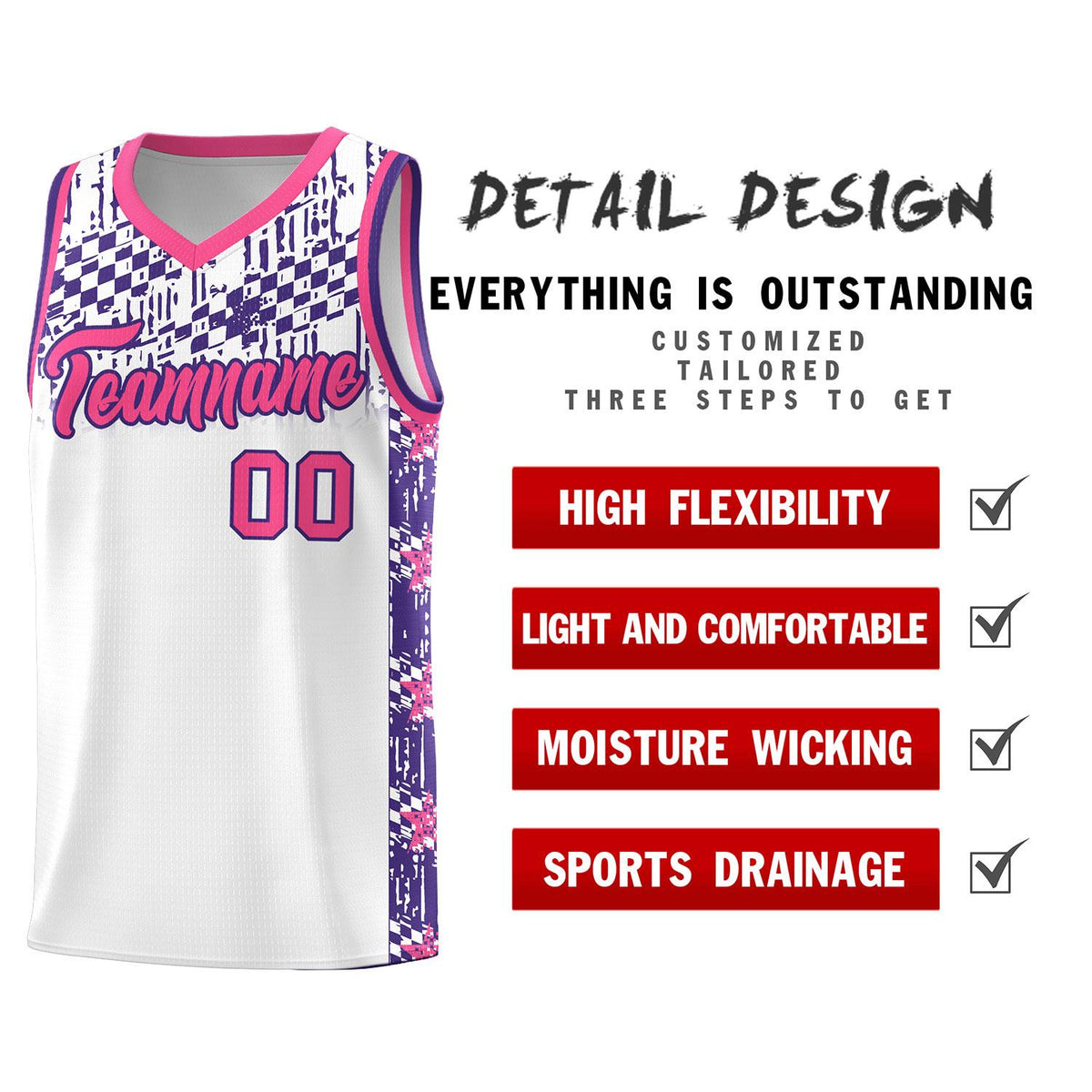 Custom White Mosaic Stars Pattern Sports Uniform Basketball Jersey
