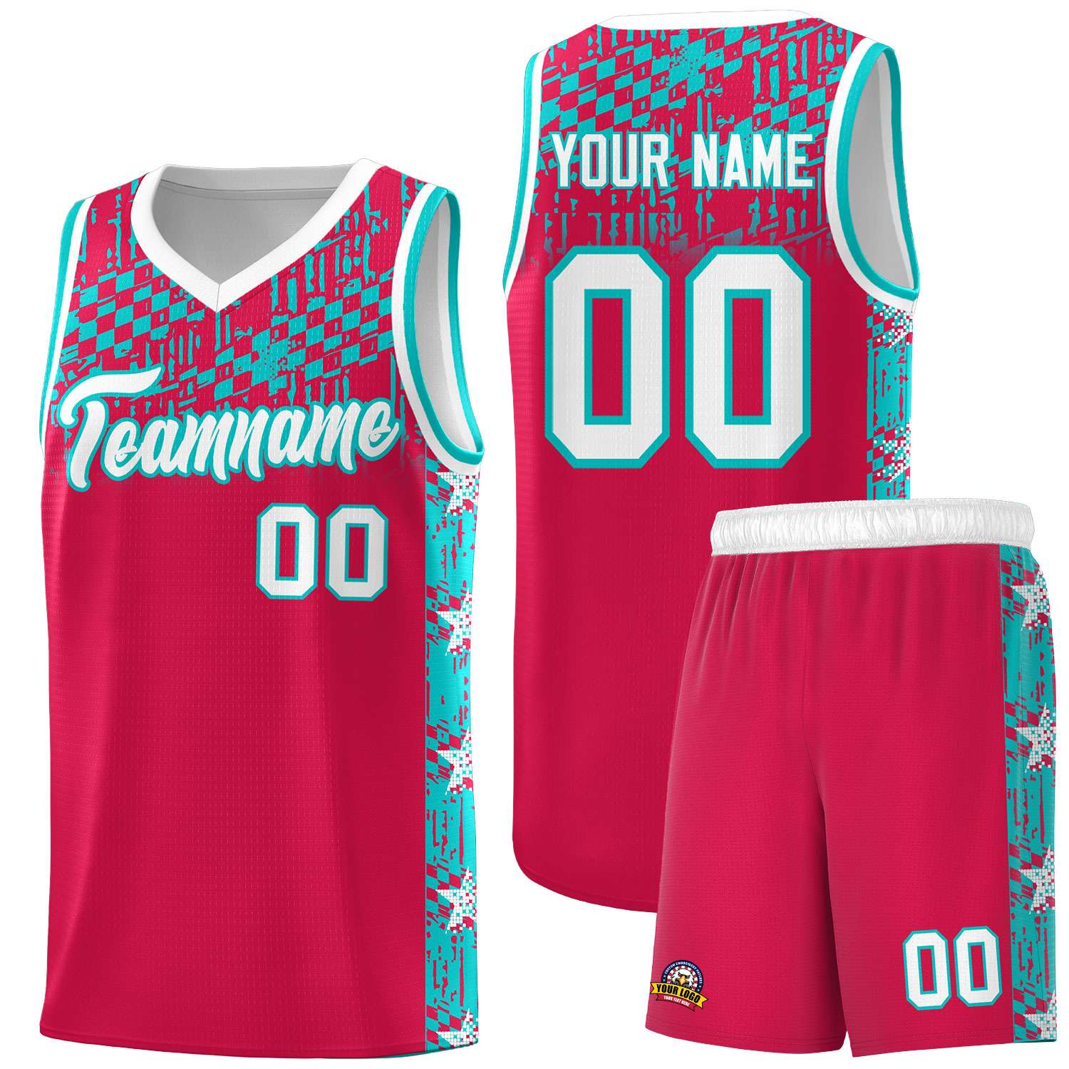 Custom Red Mosaic Stars Pattern Sports Uniform Basketball Jersey