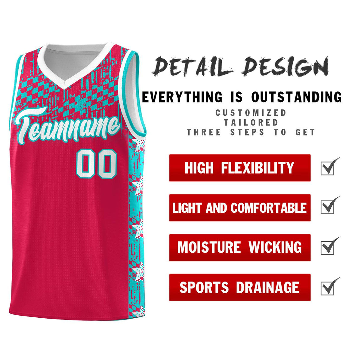 Custom Red Mosaic Stars Pattern Sports Uniform Basketball Jersey