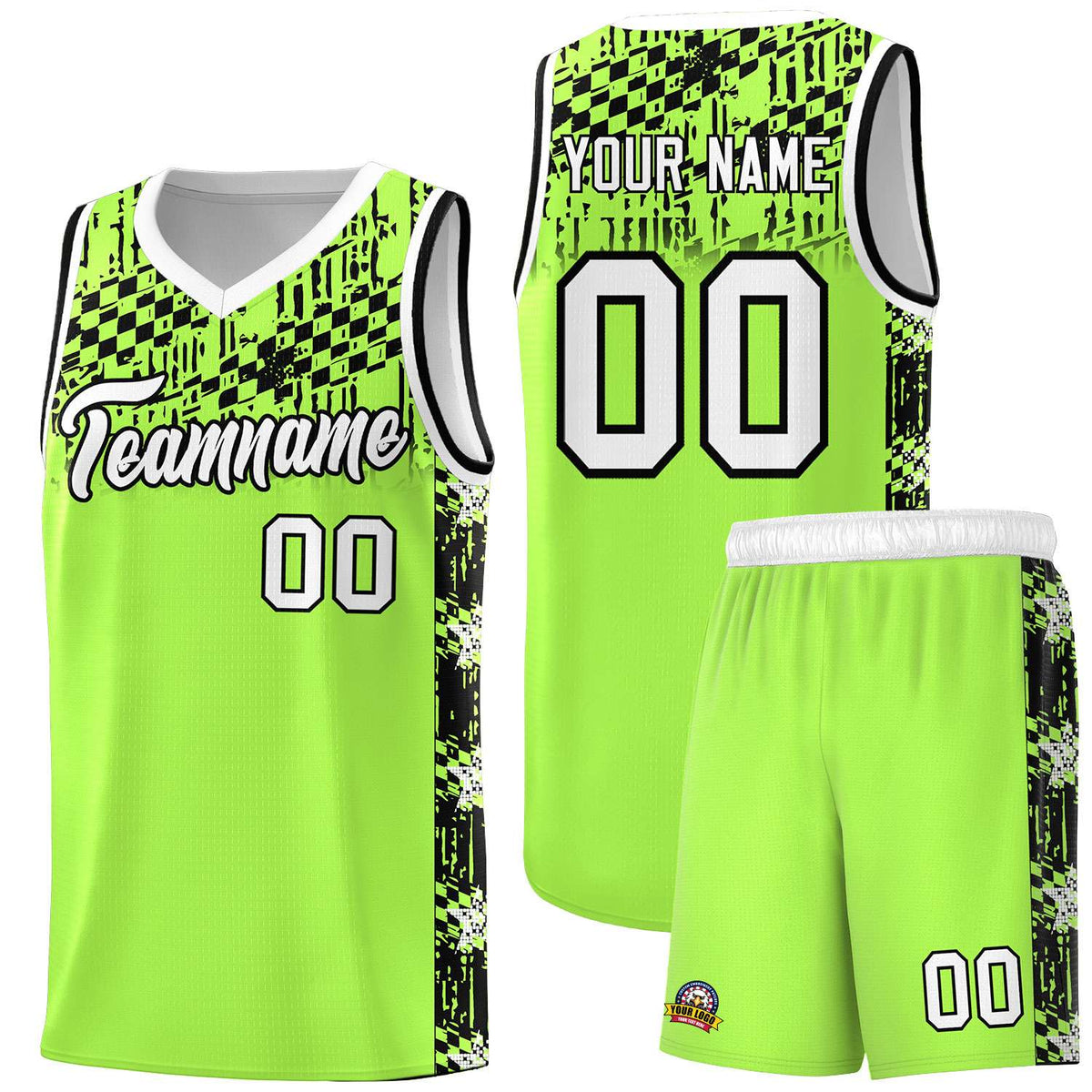 Custom Fluorescent Green Mosaic Stars Pattern Sports Uniform Basketball Jersey