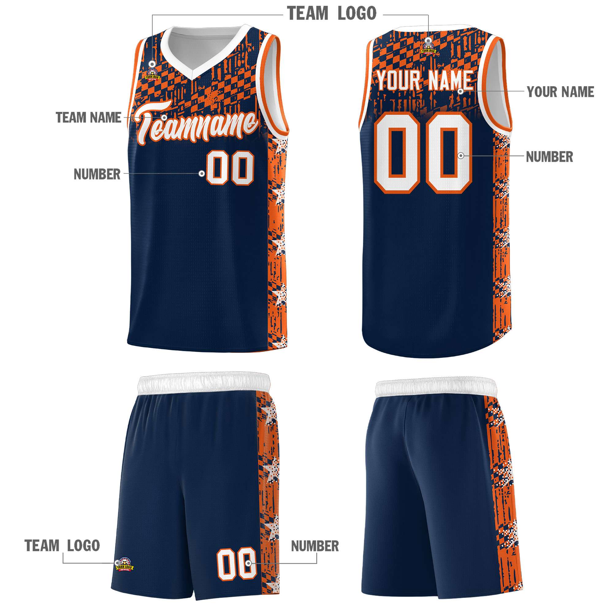 Custom Navy Mosaic Stars Pattern Sports Uniform Basketball Jersey