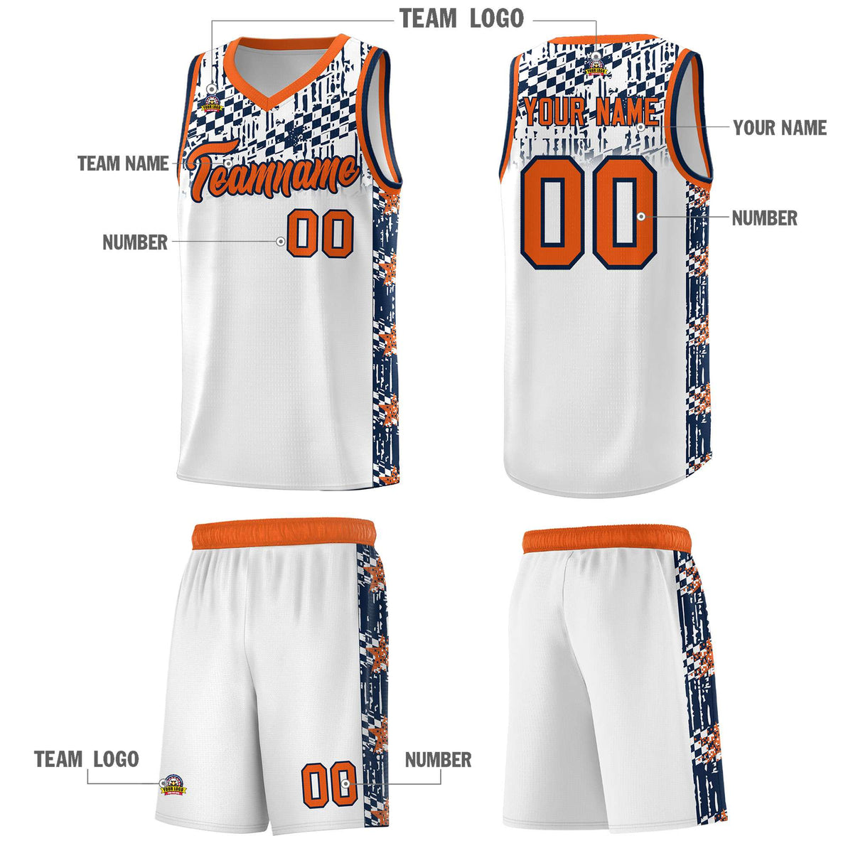 Custom White Mosaic Stars Pattern Sports Uniform Basketball Jersey
