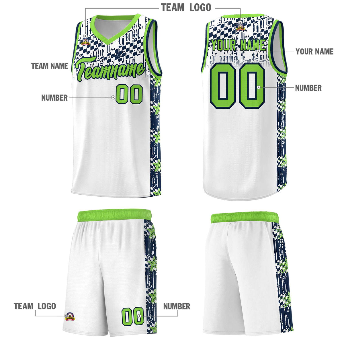 Custom White Mosaic Stars Pattern Sports Uniform Basketball Jersey