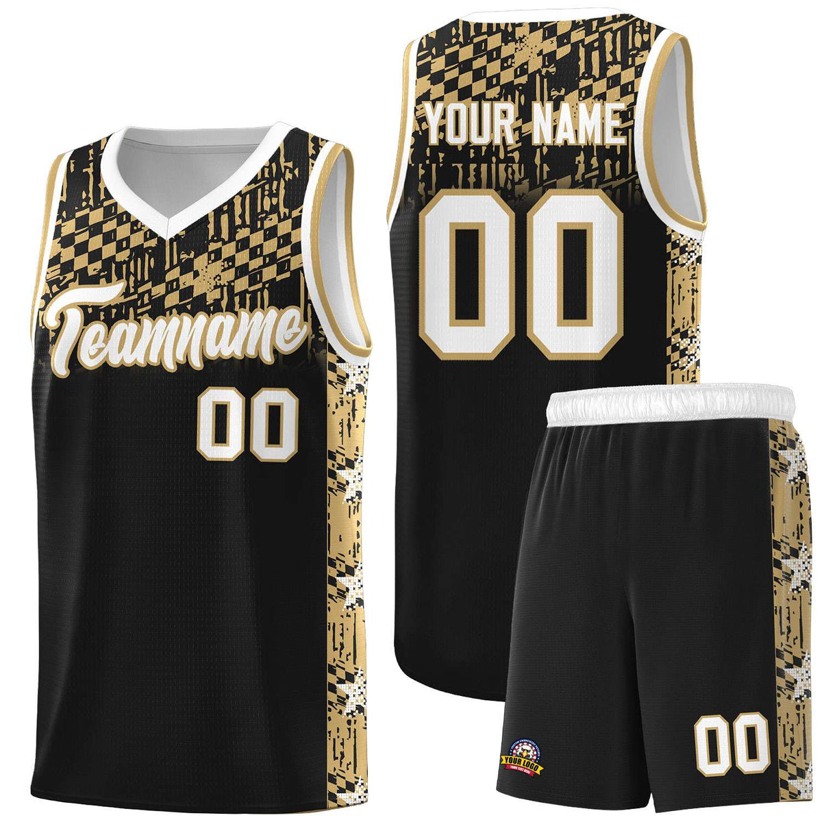 Custom Black Mosaic Stars Pattern Sports Uniform Basketball Jersey