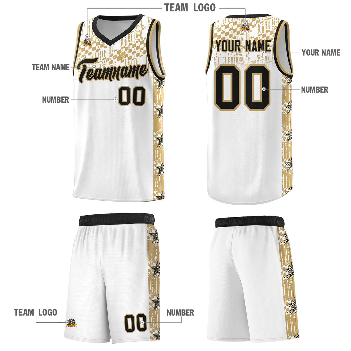 Custom White Mosaic Stars Pattern Sports Uniform Basketball Jersey